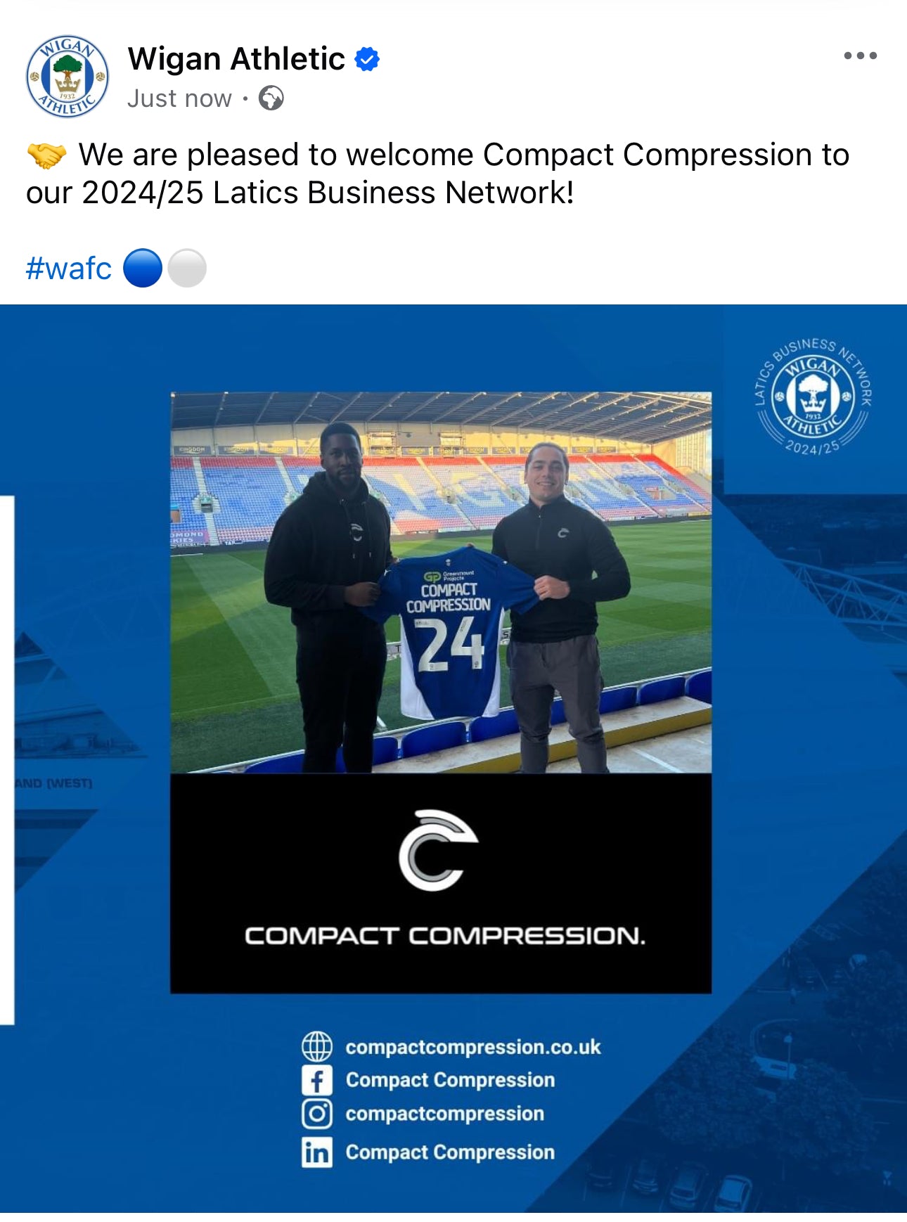 Compact Compression Partners with Wigan Athletic FC for the 2024/25 Season!